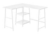 Computer Desk, Home Office, Corner, Storage Shelves, 48"l, L Shape, Work, Laptop, White Laminate, White Metal, Contemporary, Modern