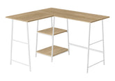 Computer Desk, Home Office, Corner, Storage Shelves, 48"l, L Shape, Work, Laptop, Natural Laminate, White Metal, Contemporary, Modern