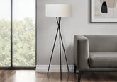 Lighting, 62"h, Floor Lamp, Black Metal, Ivory / Cream Shade, Contemporary