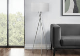 Lighting, 62"h, Floor Lamp, Nickel Metal, Grey Shade, Contemporary