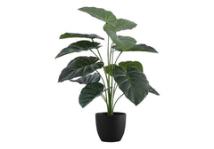 Artificial Plant, 24" Tall, Alocasia, Indoor, Faux, Fake, Table, Greenery, Potted, Real Touch, Decorative, Green Leaves, Black Pot
