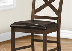 Dining Chair, 44" Height, Set Of 2, Side, Upholstered, Counter Height, Dining Room, Kitchen, Dark Walnut, Brown Leather Look, Transitional