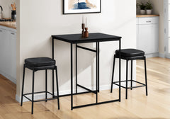Barstool, Counter Height, Set Of 2, Kitchen, Black Leather Look, Black Metal, Contemporary, Modern