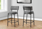 Barstool, Counter Height, Set Of 2, Kitchen, Grey Fabric, Black Metal, Contemporary, Modern