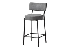 Barstool, Counter Height, Set Of 2, Kitchen, Grey Fabric, Black Metal, Contemporary, Modern