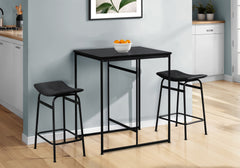Barstool, Counter Height, Set Of 2, Kitchen, Black Leather Look, Black Metal, Contemporary, Modern