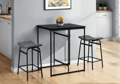 Barstool, Counter Height, Set Of 2, Kitchen, Grey Fabric, Black Metal, Contemporary, Modern