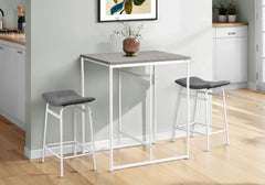 Barstool, Counter Height, Set Of 2, Kitchen, Grey Fabric, White Metal, Contemporary, Modern