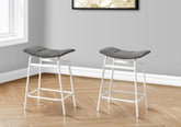 Barstool, Counter Height, Set Of 2, Kitchen, Grey Fabric, White Metal, Contemporary, Modern