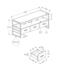 Tv Stand, 72 Inch, Media Entertainment Center, Storage Drawers, Black Laminate, Black Metal, Contemporary, Modern