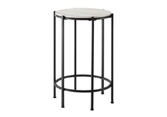 Accent Table, End, Round, Side Table, Small, Lamp, Living Room, Bedroom, Nightstand, Washed Oak Laminate, Black Metal, Contemporary