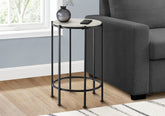 Accent Table, End, Round, Side Table, Small, Lamp, Living Room, Bedroom, Nightstand, Washed Oak Laminate, Black Metal, Contemporary