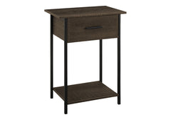 Accent Table, 2 Tier, End, Lamp, Living Room, Side Table, Storage Drawer, Small, Dark Oak Laminate, Black Metal, Contemporary