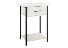 Accent Table, 2 Tier, End, Lamp, Living Room, Side Table, Storage Drawer, Small, Washed Oak Laminate, Black Metal, Contemporary