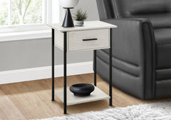 Accent Table, 2 Tier, End, Lamp, Living Room, Side Table, Storage Drawer, Small, Washed Oak Laminate, Black Metal, Contemporary