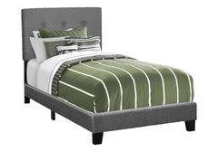 Bed, Twin Size, Upholstered, Bedroom, Frame Only, Youth, Teen, Juvenile, Dark Grey Boucle, Transitional