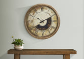 Clocks, 30" Round, Gear Mechanism, Large Oversized, Wall Clock, Antique Gold, Transitional