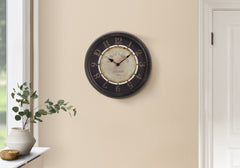 Clocks, 16" Round, Wall Clock, Antique Brown, Transitional