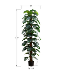 Artificial Plant, 83" Tall, Monstera Tree, Floor, Indoor, Decorative, Green Leaves, Black Pot