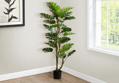 Artificial Plant, 61" Tall, Monstera Tree, Indoor, Potted, Floor, Real Touch, Green Leaves, Black Pot