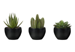 Artificial Plant, 6" Tall, Succulent, Indoor, Faux, Fake, Table, Greenery, Potted, Set Of 3, Decorative, Green Plants, Black Pots