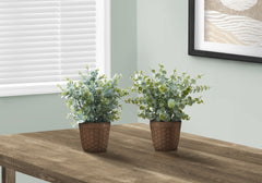 Artificial Plant, 13" Tall, Eucalyptus Grass, Indoor, Faux, Fake, Table, Greenery, Potted, Set Of 2, Decorative, Green Leaves, Brown Pots