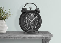 Clocks, 12" Round, Gear Mechanism, Table Clock, Black, Transitional