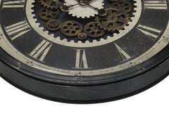 Clocks, 30" Round, Gear Mechanism, Large Oversized, Wall Clock, Brown, Transitional