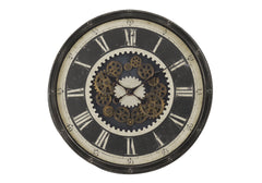 Clocks, 30" Round, Gear Mechanism, Large Oversized, Wall Clock, Brown, Transitional