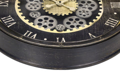 Clocks, 20" Round, Gear Mechanism, Wall Clock, Brown, Transitional