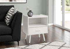 Accent Table, Side Table, End, Storage Drawer, Nightstand, Bedroom, Living Room, White Laminate, Contemporary, Modern