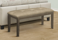 Bench, 44" Rectangular, Dining Room, Entryway, Kitchen, Hallway, Upholstered, Wood, Brown Fabric, Grey Solid Wood, Transitional