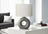 Lighting, 24"h, Table Lamp, Dark Grey Ceramic, Ivory / Cream Shade, Contemporary