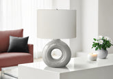 Lighting, 24"h, Table Lamp, Grey Ceramic, Ivory / Cream Shade, Contemporary, Modern
