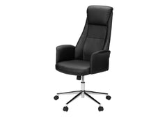 Office Chair, Adjustable Height, Ergonomic, Swivel, Armrests, Work, Black Leather Look, Chrome Metal, Contemporary, Modern