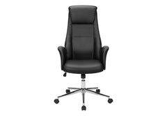 Office Chair, Adjustable Height, Ergonomic, Swivel, Armrests, Work, Black Leather Look, Chrome Metal, Contemporary, Modern