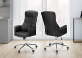 Office Chair, Swivel, Adjustable Height, Armrests, Ergonomic, Work, Black Leather Look, Chrome Metal, Contemporary, Modern