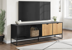 Tv Stand, 72 Inch, Console, Media Entertainment Center, Storage Cabinet, Living Room, Black Laminate, Black Metal, Modern, Contemporary