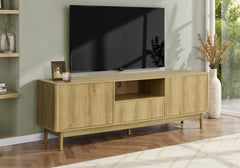 Tv Stand, 72 Inch, Console, Storage Cabinet, Storage Drawer, Media Entertainment Center, Living Room, Bedroom, Light Walnut Laminate, Mid Century