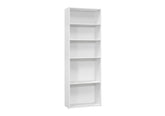Bookshelf, Bookcase, 6 Tier, 72"h, Office, Bedroom, White Laminate, Transitional