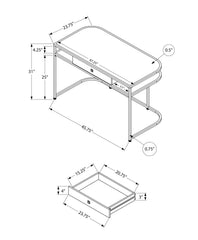 Computer Desk, Home Office, Laptop, Storage Drawers, 48"l, Work, White Laminate, Chrome Metal, Contemporary, Modern