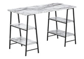 Computer Desk, Home Office, Laptop, Storage Shelves, 48"l, Work, White Marble Look Laminate, Black Metal, Contemporary, Modern