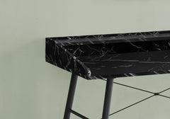 Computer Desk, Home Office, Laptop, Storage Shelves, 48"l, Work, Black Marble Look Laminate, Black Metal, Contemporary, Modern