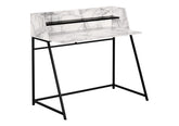 Computer Desk, Home Office, Laptop, Storage Shelves, 48"l, Work, White Marble Look Laminate, Black Metal, Contemporary, Modern