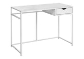 Computer Desk, Home Office, Laptop, Storage Drawer, 42"l, Work, White Laminate, White Metal, Contemporary, Modern