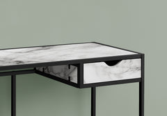 Computer Desk, Home Office, Laptop, Storage Drawer, 42"l, Work, White Marble Look Laminate, Black Metal, Contemporary, Modern