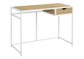 Computer Desk, Home Office, Laptop, Storage Drawer, 42"l, Work, Natural Laminate, White Metal, Contemporary, Modern