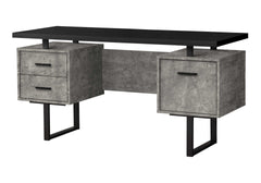 Computer Desk, Home Office, Laptop, Left, Right Set-up, Storage Drawers, 60"l, Work, Black And Grey Concrete Laminate, Black Metal, Contemporary, Modern