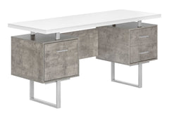 Computer Desk, Home Office, Laptop, Left, Right Set-up, Storage Drawers, 60"l, Work, White And Grey Concrete Laminate, Grey Metal, Contemporary, Modern