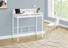 Computer Desk, Home Office, Standing, Storage Shelves, 48"l, Work, Laptop, White Laminate, White Metal, Contemporary, Modern